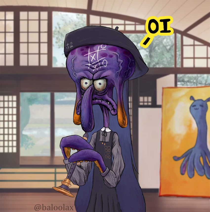 ninomae ina'nis, takodachi, and squidward tentacles (hololive and 2 more) drawn by baloolax