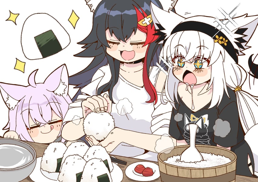 shirakami fubuki, nekomata okayu, ookami mio, and nejima kitsune (hololive) drawn by tada_no_shika