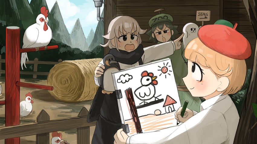 penguin keeper and parrot keeper (zookeepers) drawn by diva_(hyxpk)