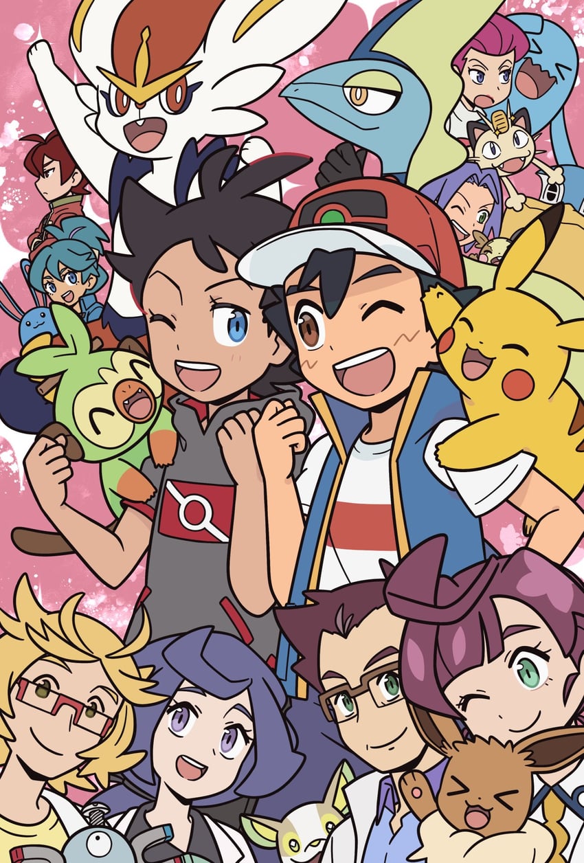 pikachu, ash ketchum, eevee, morpeko, jessie, and 16 more (pokemon and 1 more) drawn by shuan_0420