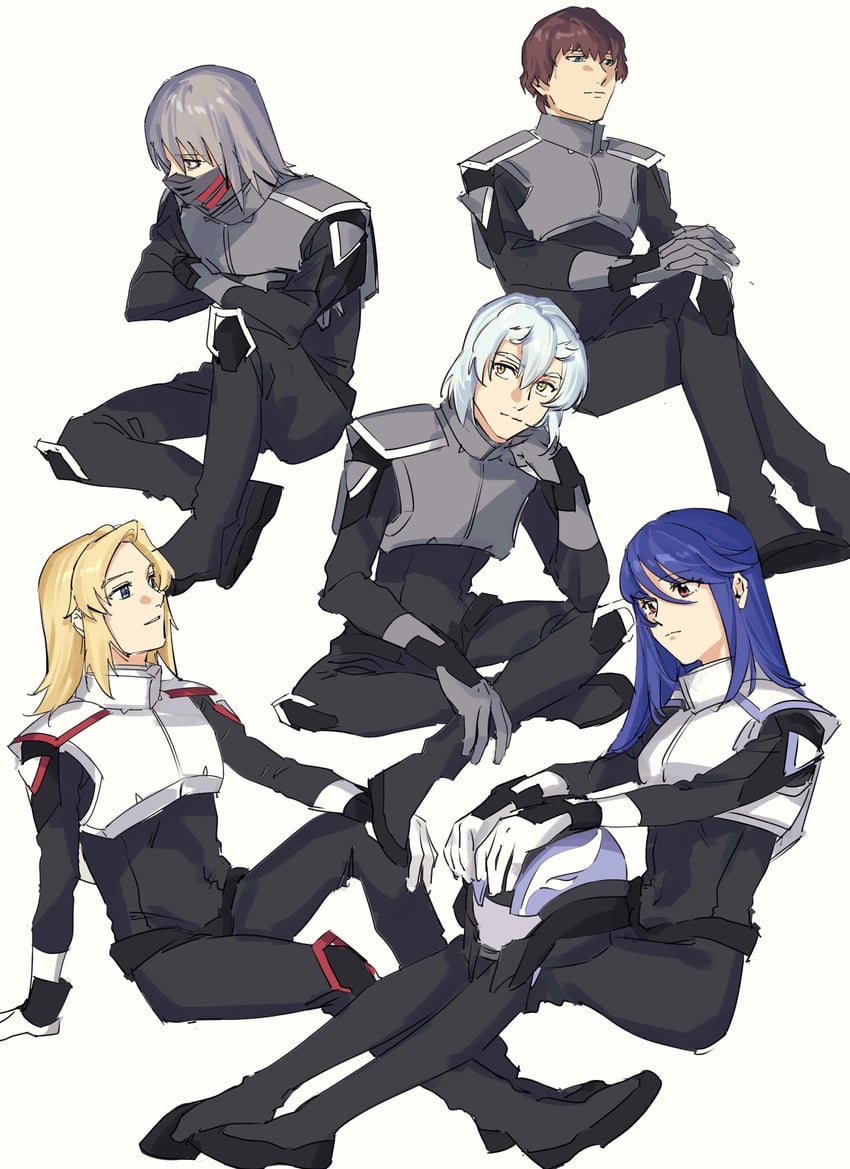 orphee lam tao, ingrid tradoll, shura serpentine, liu shenqiang, and daniel harper (gundam and 2 more) drawn by nanao_parakeet