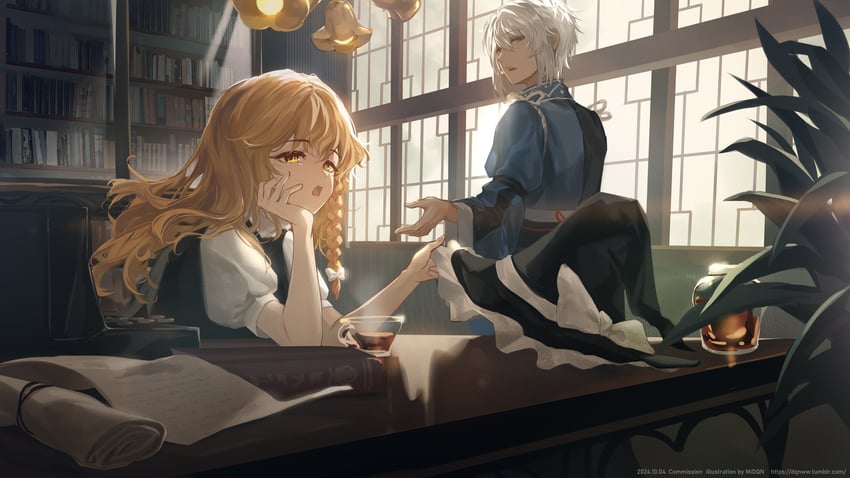 kirisame marisa and morichika rinnosuke (touhou) drawn by dqn_(dqnww)