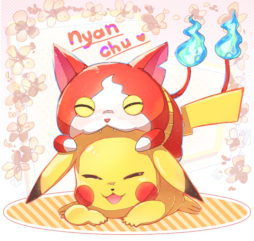 pikachu and jibanyan (pokemon and 1 more) drawn by nagakura_(seven_walkers)