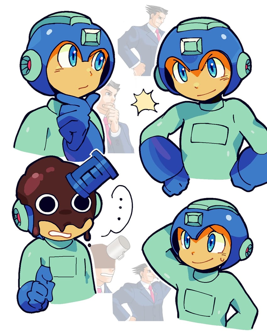 mega man and phoenix wright (ace attorney and 1 more) drawn by koasku