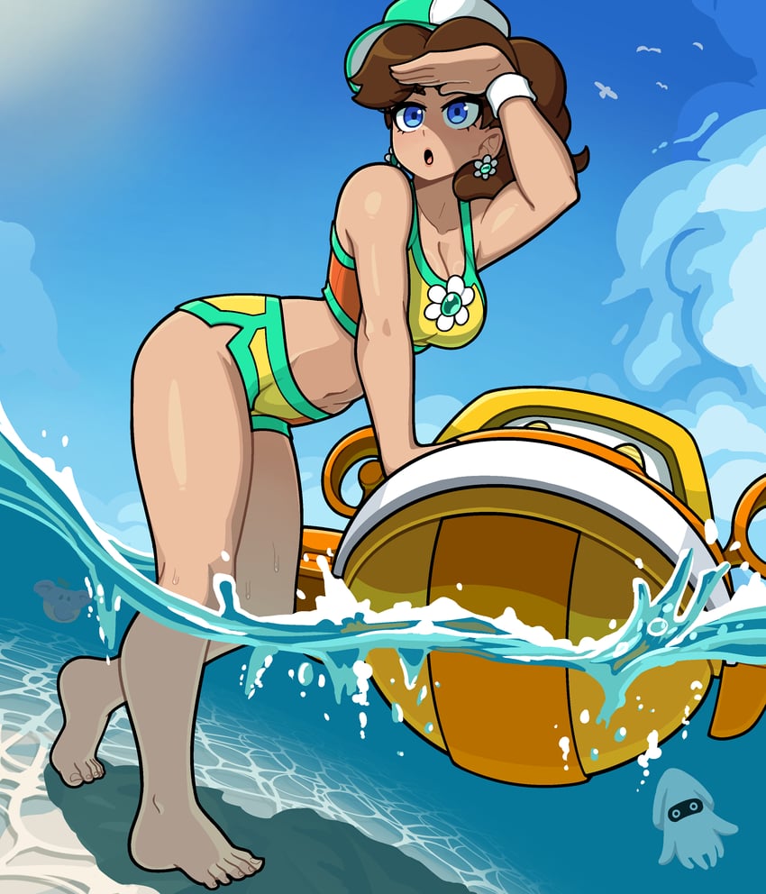 princess daisy and blooper (mario and 2 more) drawn by muds