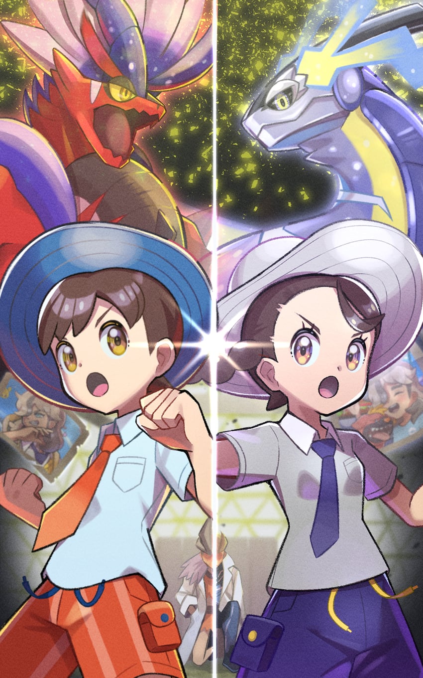 juliana, florian, arven, koraidon, miraidon, and 3 more (pokemon and 1 more) drawn by inana_umi