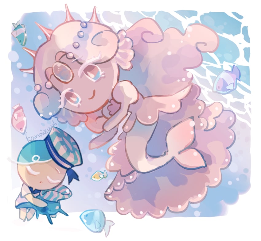 black pearl cookie, white pearl cookie, and peppermint cookie (cookie run and 1 more) drawn by kanaizu_yh