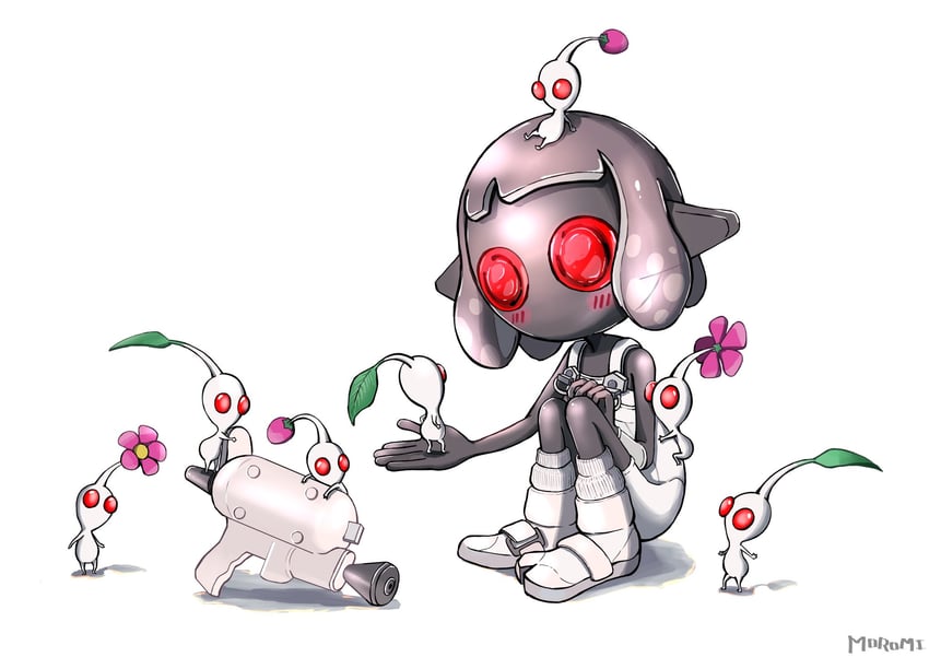 white pikmin and parallel canon (splatoon and 3 more) drawn by moromi_(kscd4482)