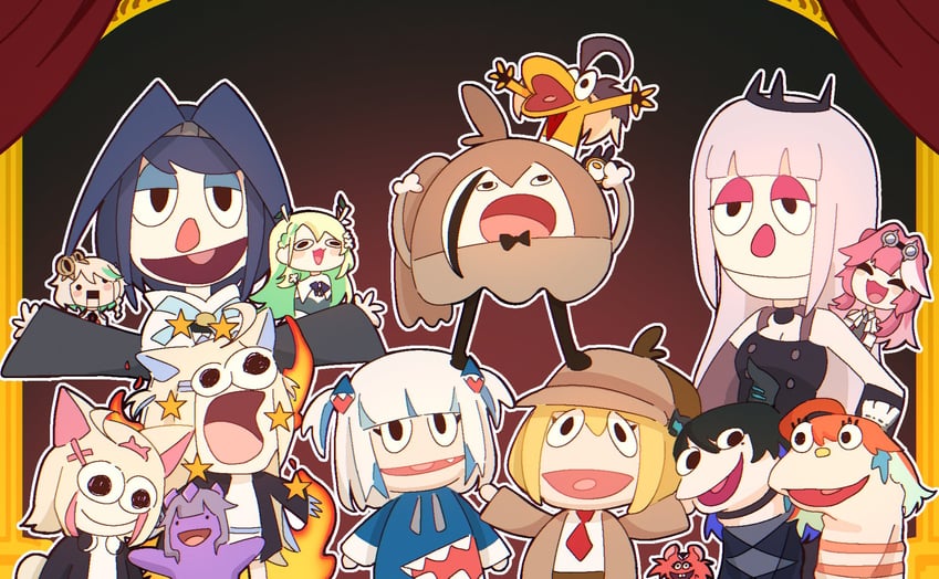 gawr gura, mori calliope, ouro kronii, nanashi mumei, takanashi kiara, and 10 more (hololive and 4 more) drawn by hyurisaki