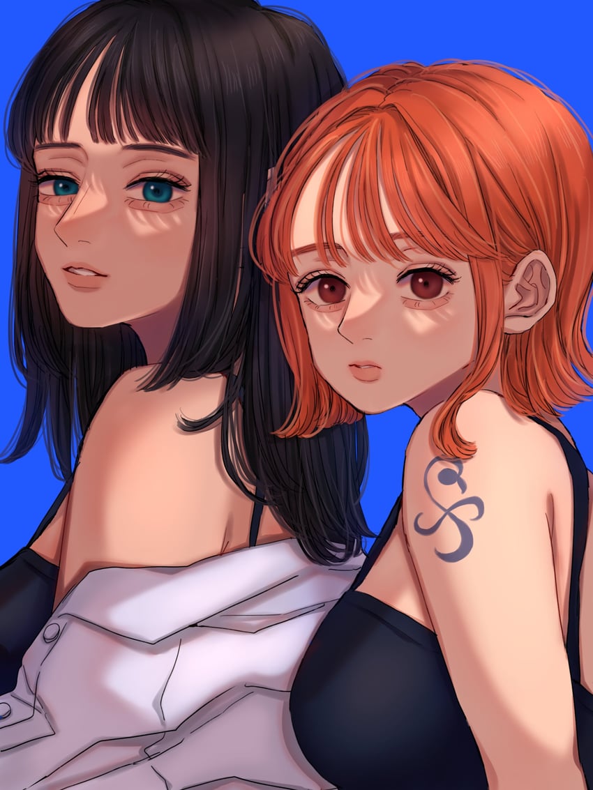 nami and nico robin (one piece) drawn by norimaki_(seidan0611)