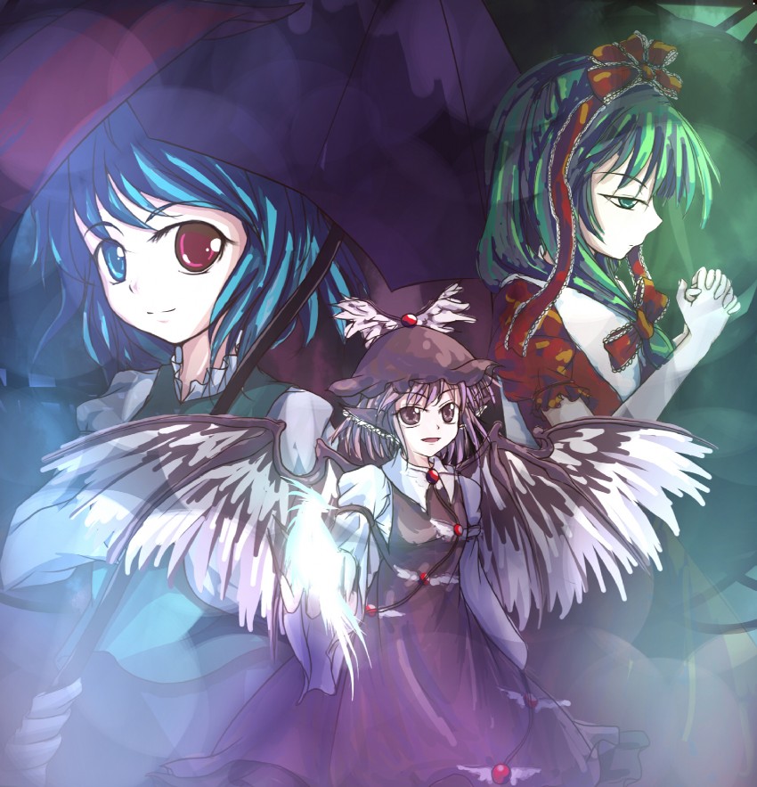 tatara kogasa, mystia lorelei, and kagiyama hina (touhou) drawn by gr_(gule)