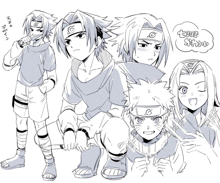 haruno sakura, uzumaki naruto, and uchiha sasuke (naruto) drawn by wosinnk