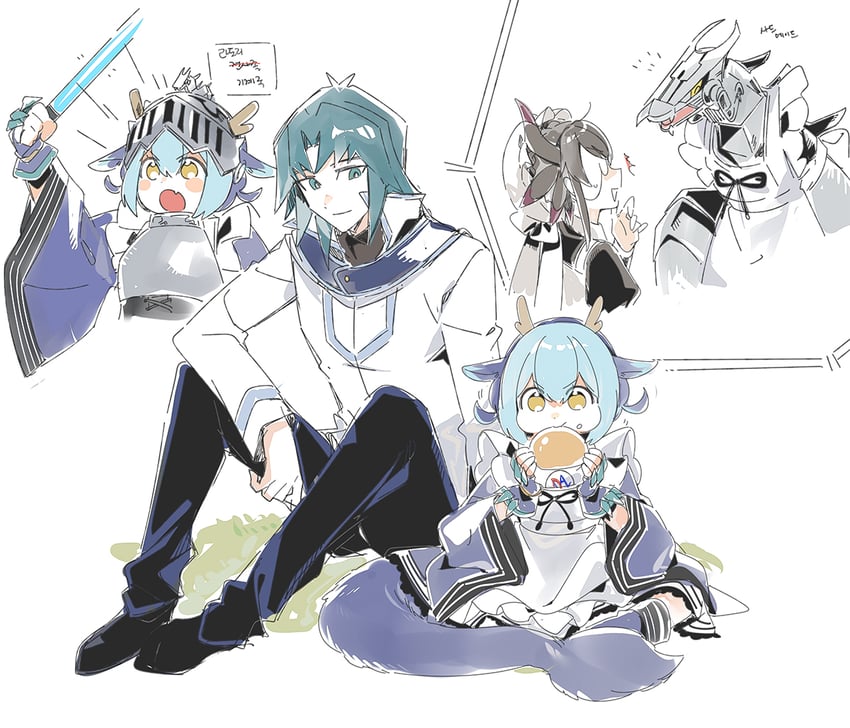 laundry dragonmaid, house dragonmaid, marufuji ryo, and cyber dragon (yu-gi-oh! and 1 more) drawn by 3_ma_me