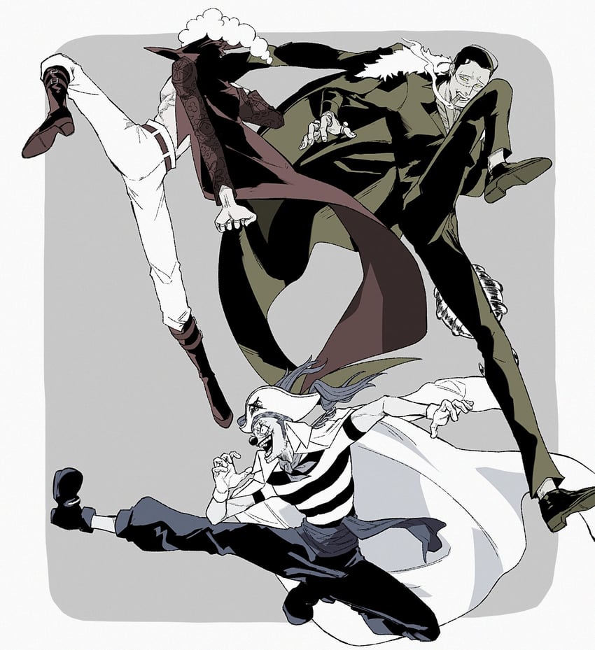 crocodile, buggy the clown, and dracule mihawk (one piece) drawn by tanaka_czk9hk