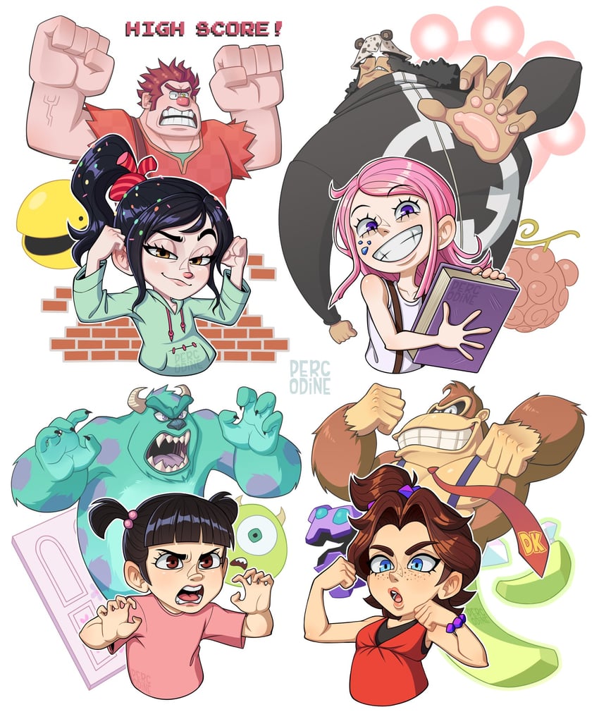 donkey kong, pac-man, pauline, jewelry bonney, bartholomew kuma, and 6 more (one piece and 5 more) drawn by percodine