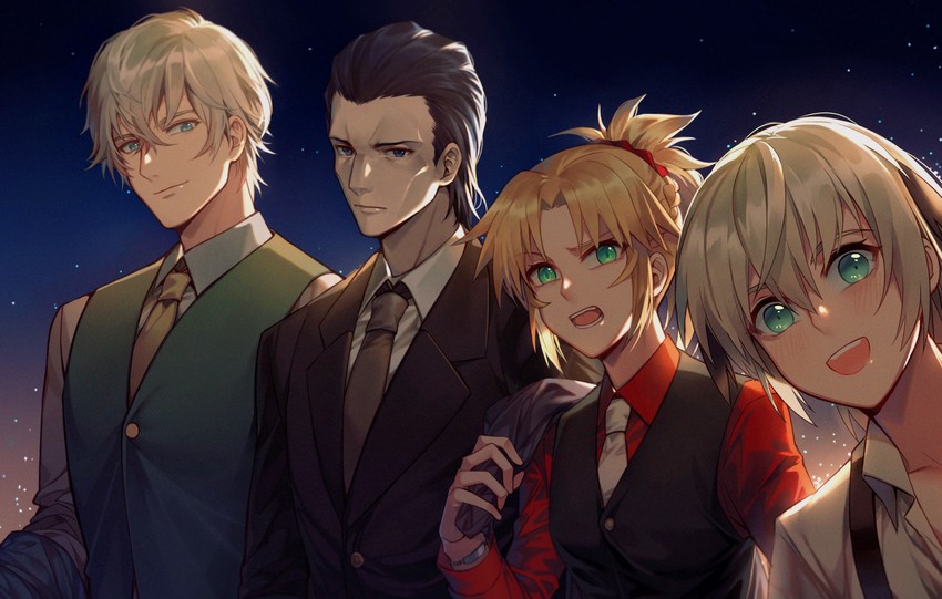 mordred, gawain, gareth, and agravain (fate and 3 more) drawn by yorukun