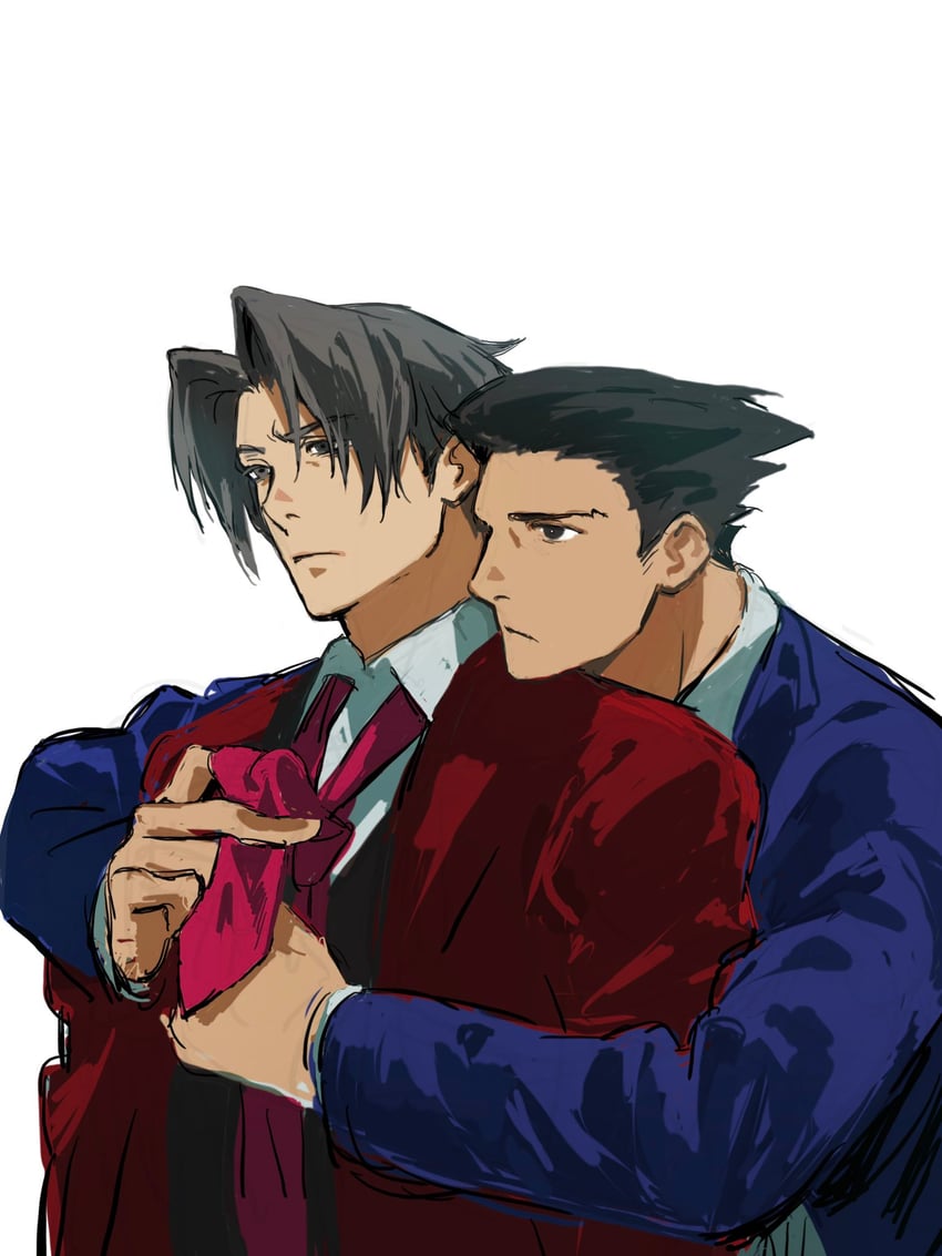 phoenix wright and miles edgeworth (ace attorney) drawn by sotenborii