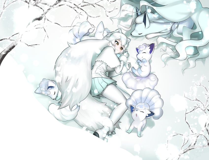 alolan vulpix, arctic fox, and alolan ninetales (pokemon and 1 more) drawn by nan_okitsune