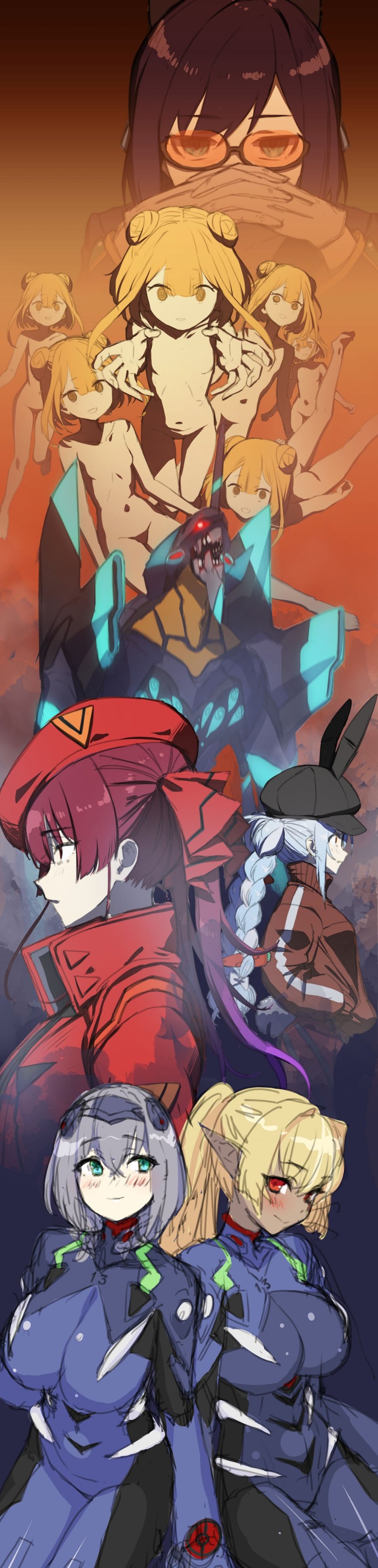 houshou marine, usada pekora, shirogane noel, uruha rushia, shiranui flare, and 2 more (hololive and 3 more) drawn by oshiruko_(oshiruco_212048)