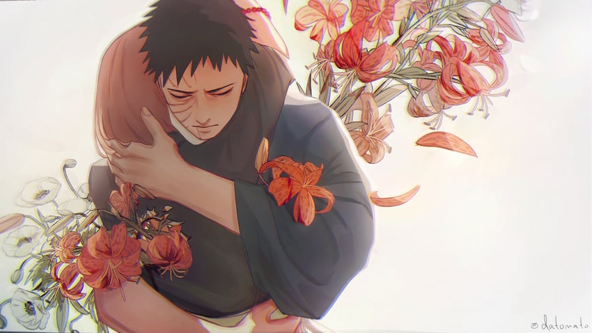 uchiha obito and nohara rin (naruto and 1 more) drawn by datomato