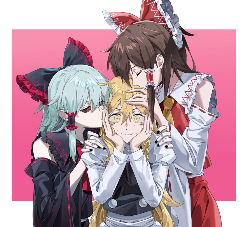 hakurei reimu, kirisame marisa, and maga-reimu (touhou and 1 more) drawn by maka_(maka04021)