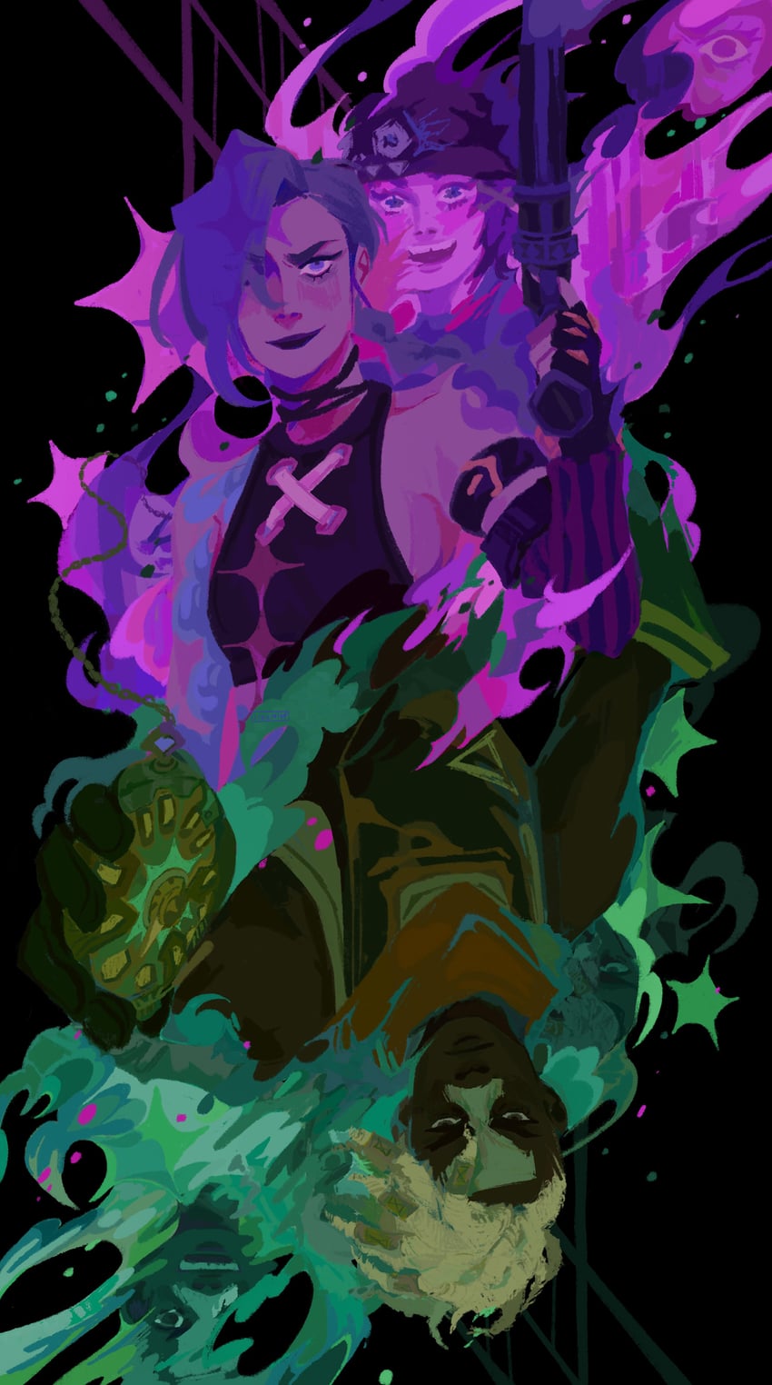 jinx, arcane jinx, ekko, firelight ekko, and powder (league of legends and 1 more) drawn by spearmintaii