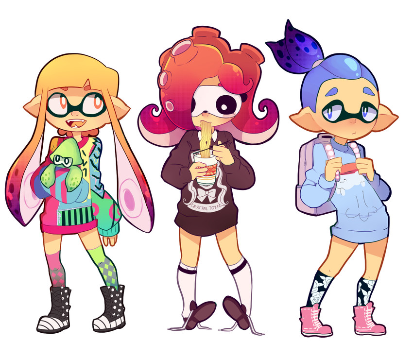 inkling player character, inkling girl, octoling player character, inkling boy, and takozonesu (splatoon and 1 more) drawn by skaroyandhuggy