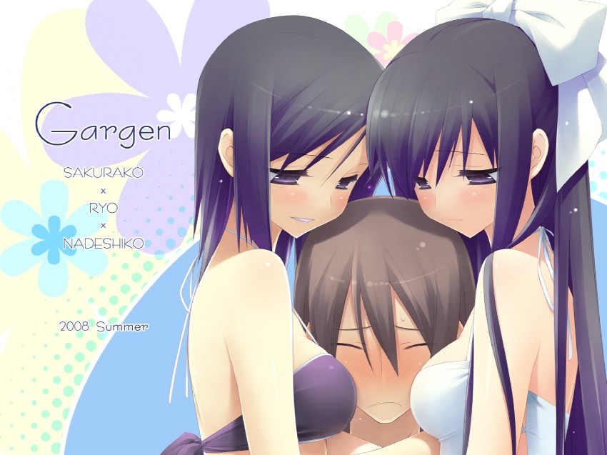 kasuga sakurako, kasuga nadeshiko, and sakagami jin (garden) drawn by gayarou and kantoku