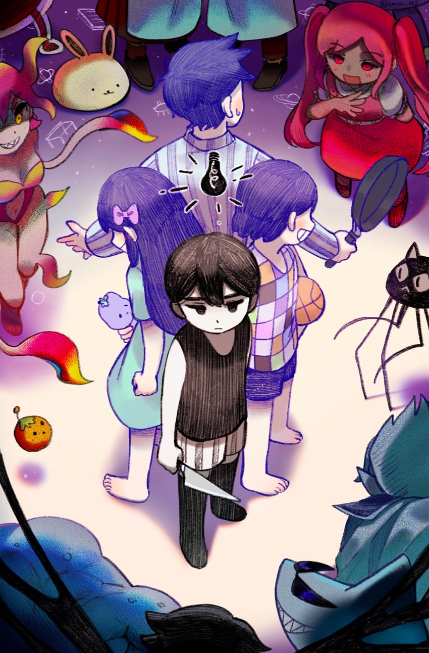 omori, aubrey, kel, hero, mr. plantegg, and 12 more (omori) drawn by gokun