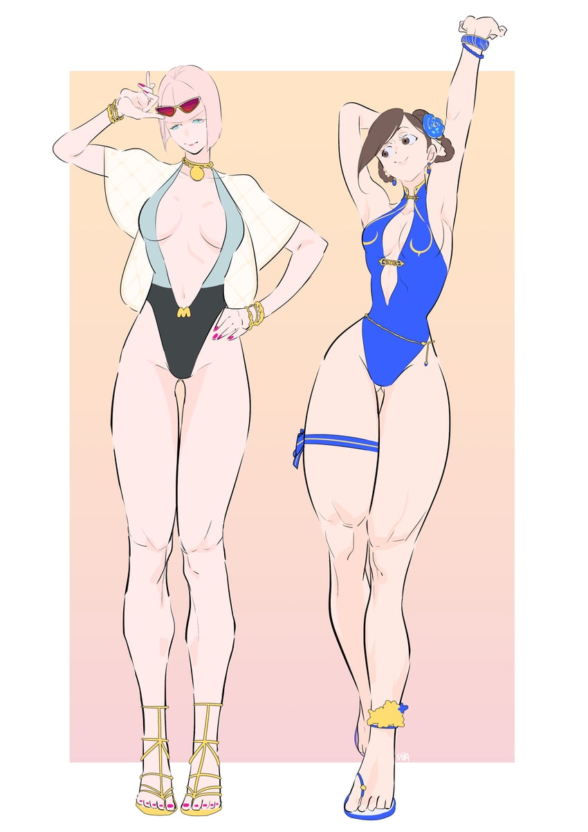 chun-li and manon legrand (street fighter and 1 more) drawn by caxqov