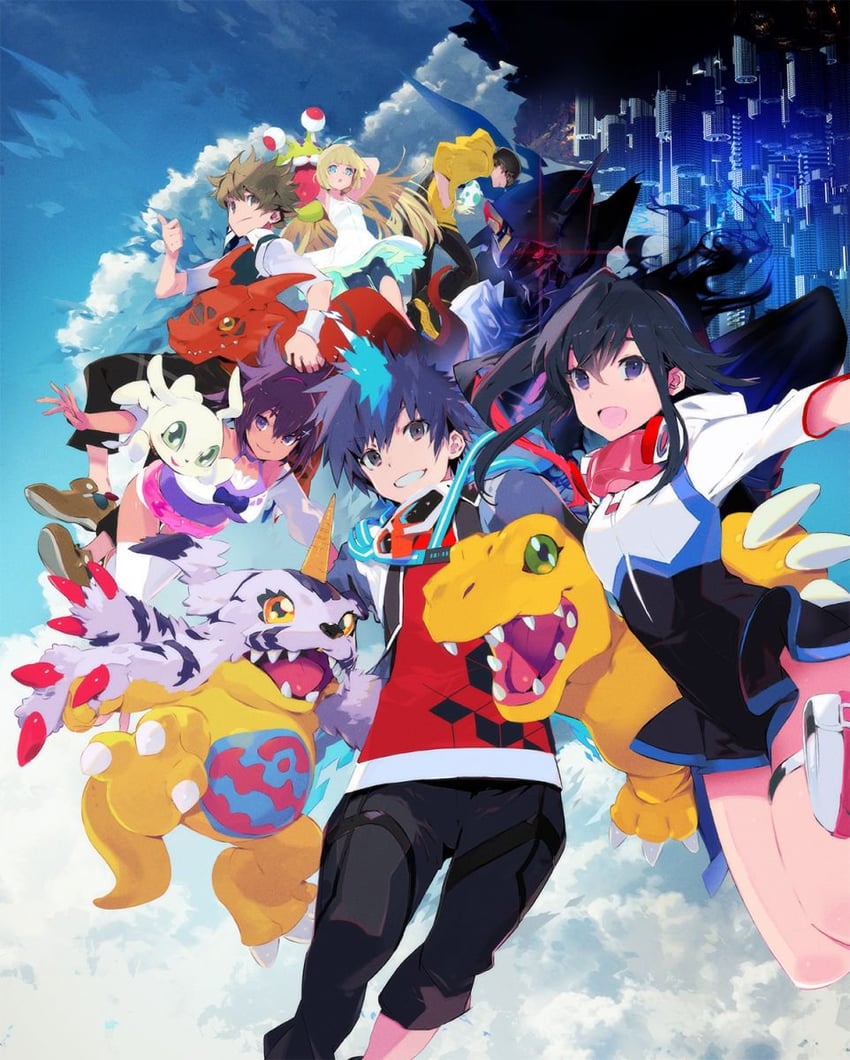 agumon, gabumon, palmon, piyomon, guilmon, and 12 more (digimon and 2 more) drawn by taiki_(luster)