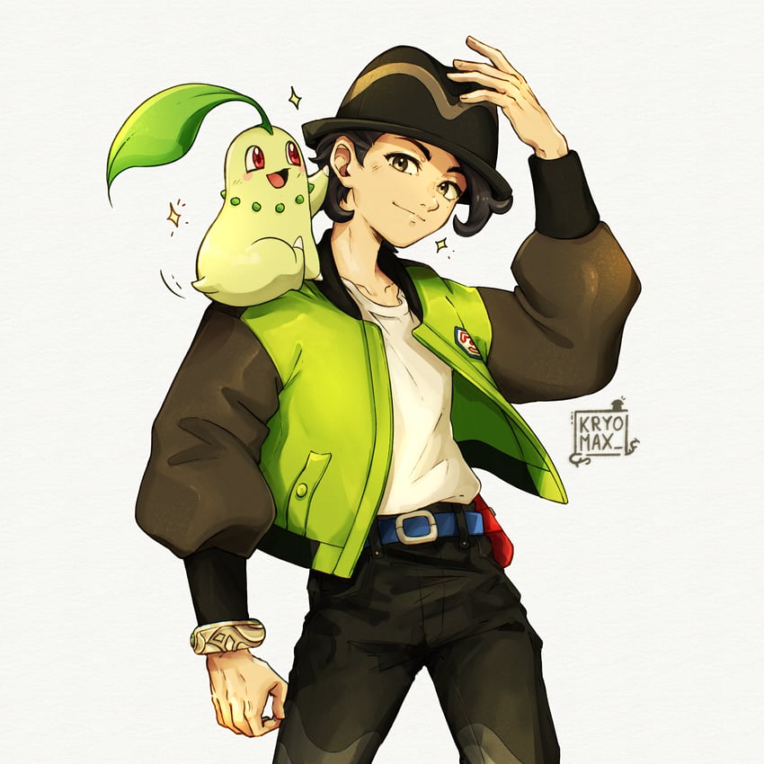 chikorita and paxton (pokemon and 1 more) drawn by max_art149
