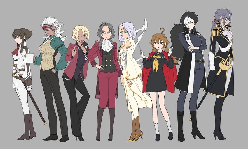 miles edgeworth, kazuma asogi, klavier gavin, barok van zieks, simon blackquill, and 3 more (ace attorney and 7 more) drawn by damalinya