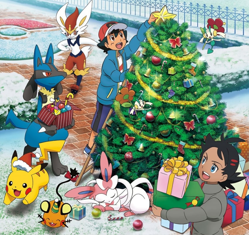 pikachu, ash ketchum, lucario, sylveon, goh, and 3 more (pokemon and 1 more)