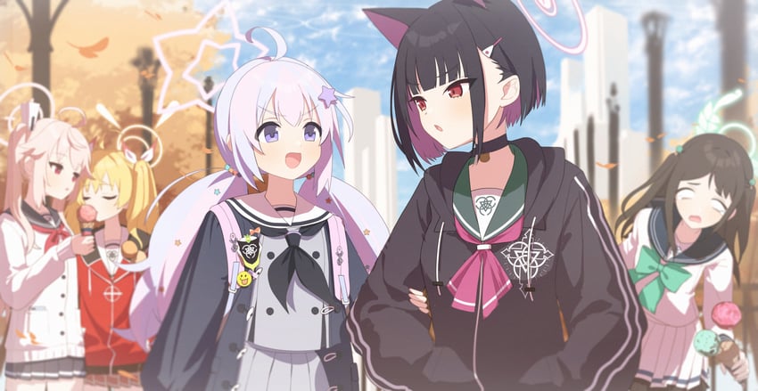 kazusa, natsu, yoshimi, reisa, and airi (blue archive) drawn by kaerunrun