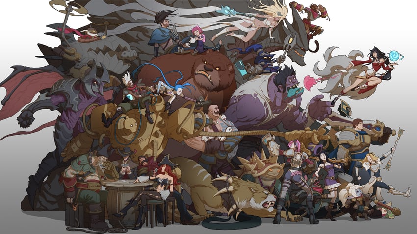 ahri, jinx, vi, caitlyn, lux, and 25 more (league of legends) drawn by jason_chan
