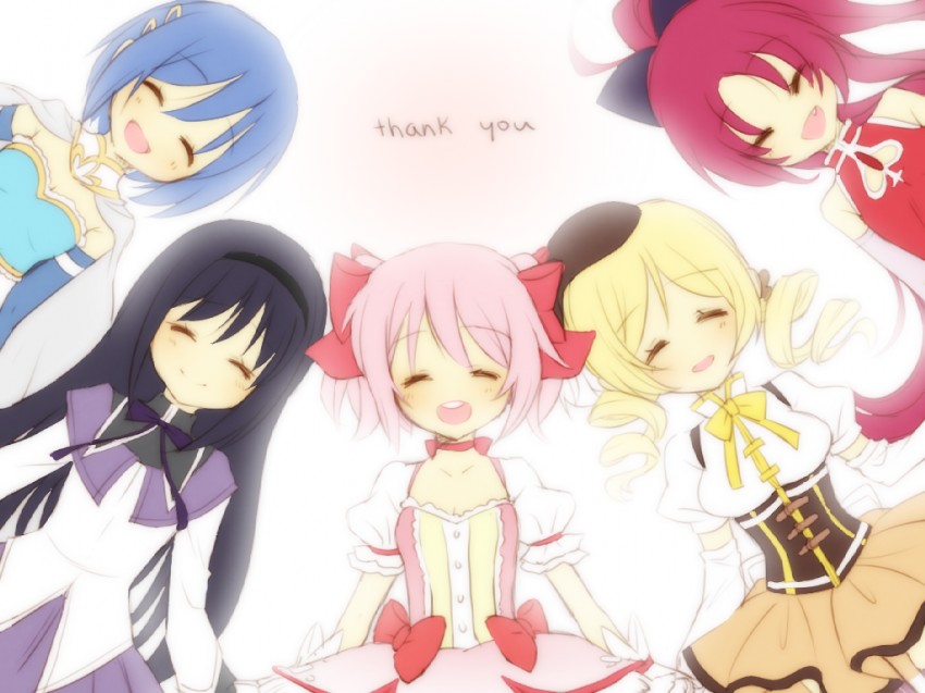 akemi homura, kaname madoka, miki sayaka, sakura kyoko, and tomoe mami (mahou shoujo madoka magica) drawn by moorina