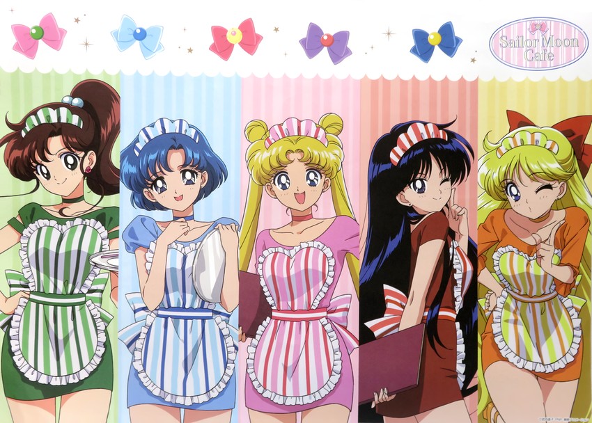 tsukino usagi, mizuno ami, aino minako, hino rei, and kino makoto (bishoujo senshi sailor moon)