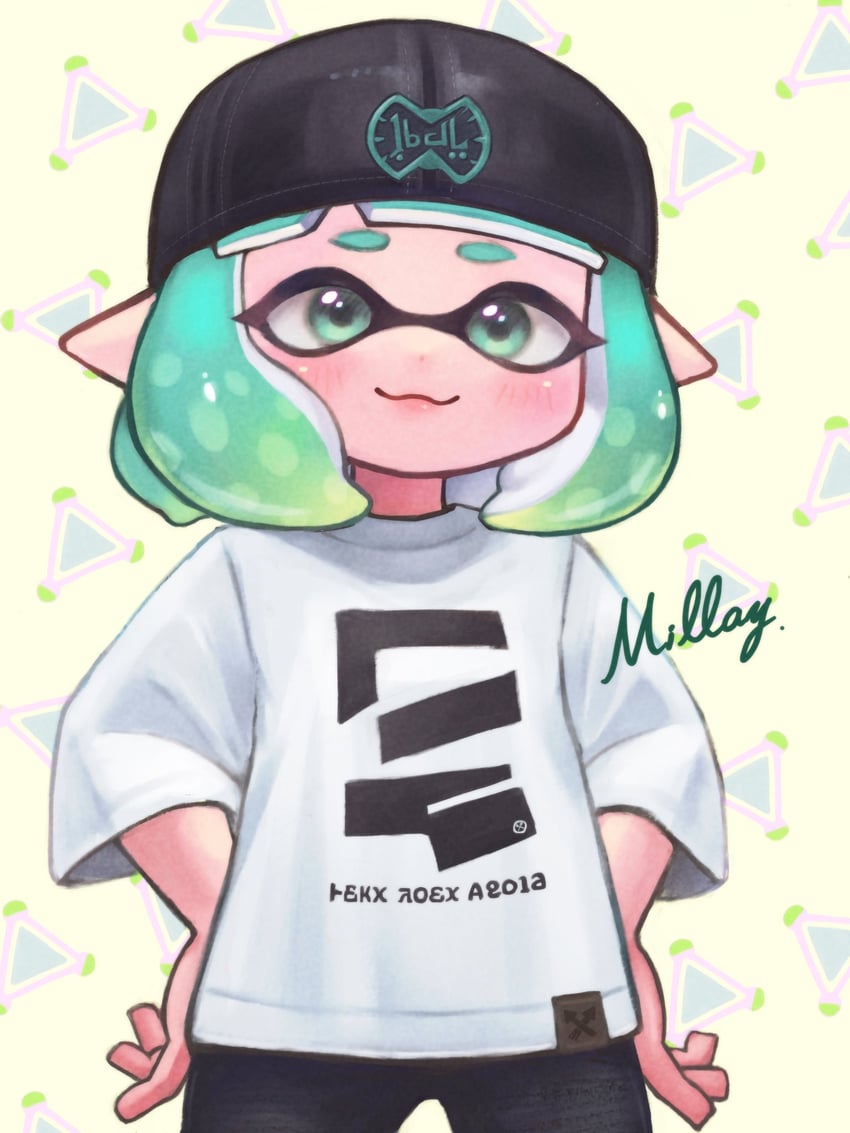 inkling player character and inkling girl (splatoon) drawn by oekakirisuke
