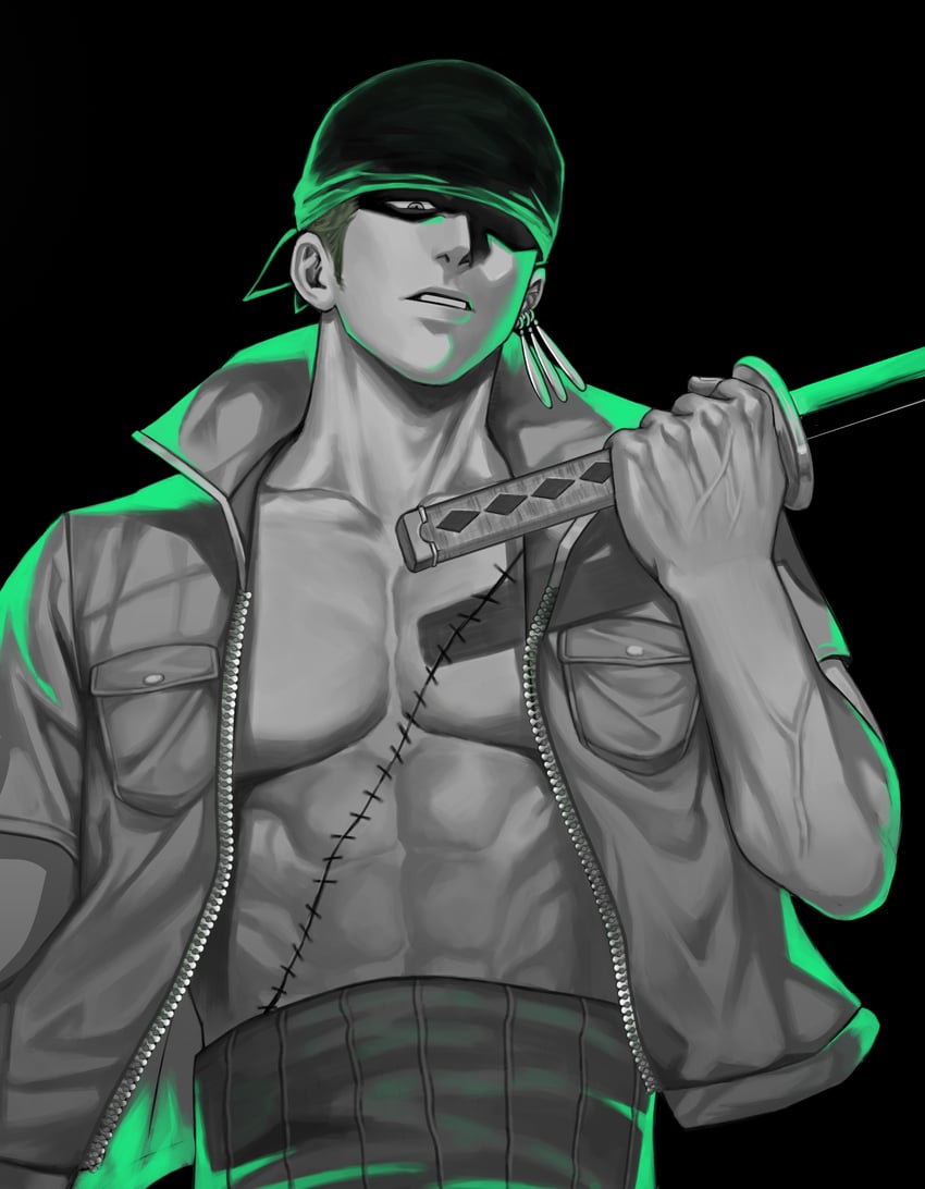 roronoa zoro (one piece) drawn by b00gie_rvac