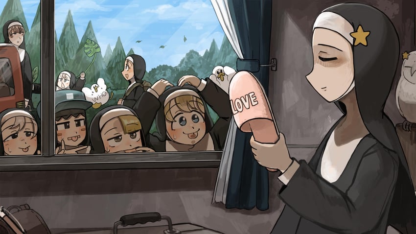 clumsy nun, froggy nun, spicy nun, star nun, square nun, and 3 more (little nuns) drawn by diva_(hyxpk)
