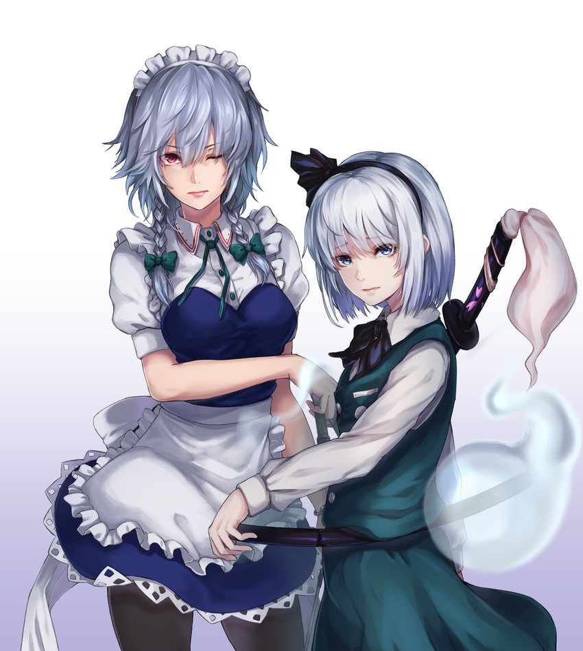 izayoi sakuya and konpaku youmu (touhou) drawn by re_(re_09)