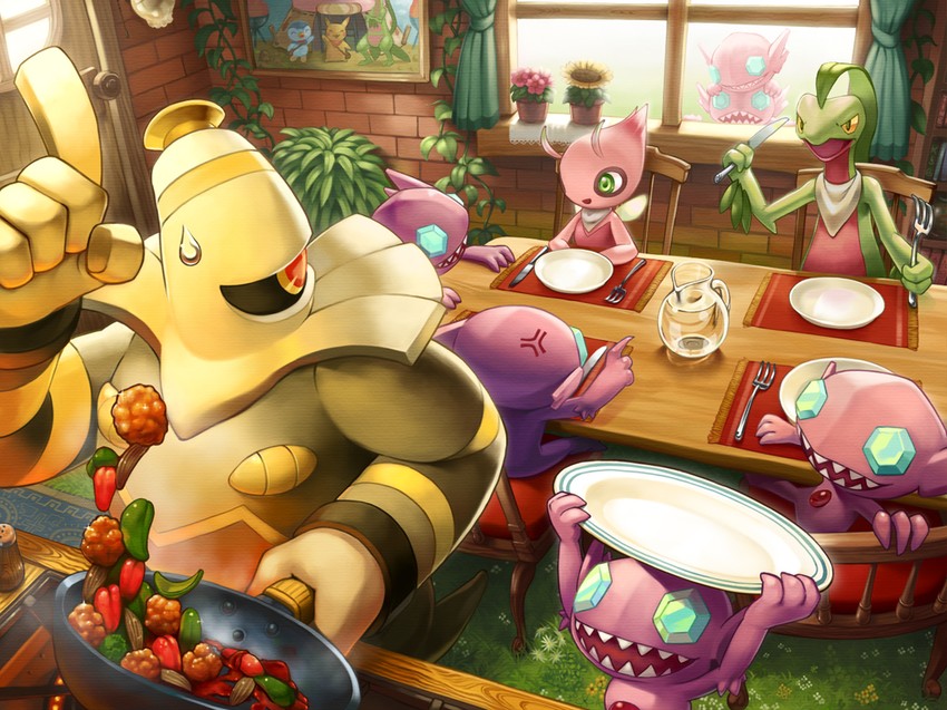 pikachu, piplup, celebi, sableye, dusknoir, and 1 more (pokemon and 2 more) drawn by torio_(mocd1985)