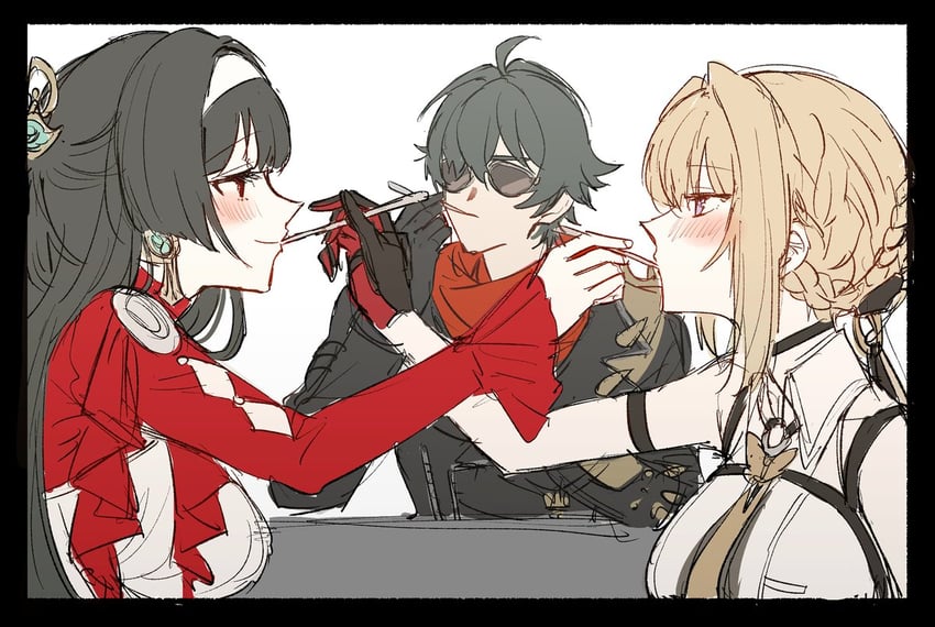 evelyn chevalier, astra yao, and lighter (zenless zone zero) drawn by sbs