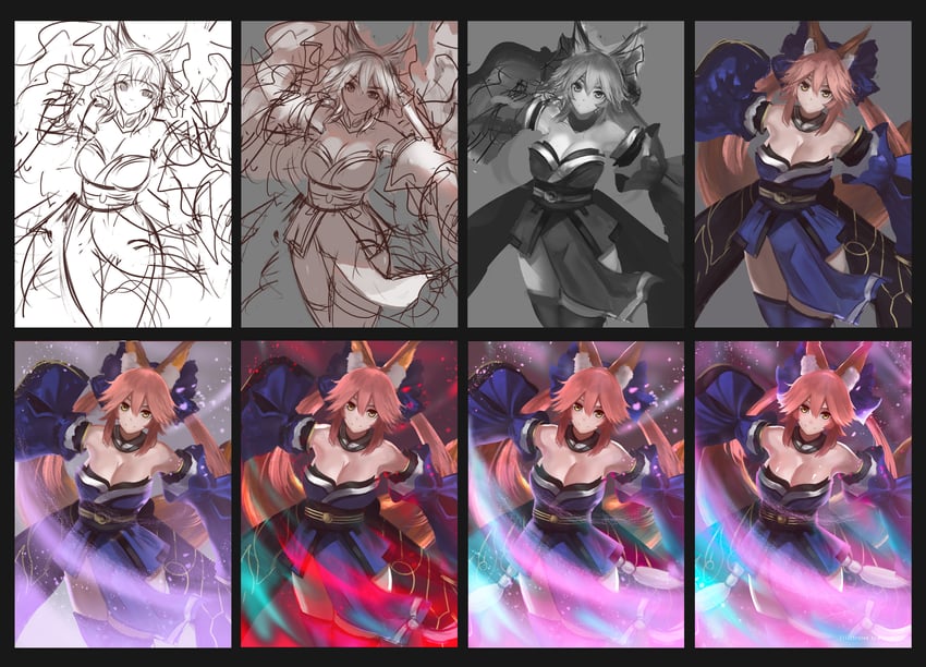 tamamo and tamamo no mae (fate and 2 more) drawn by princeg07