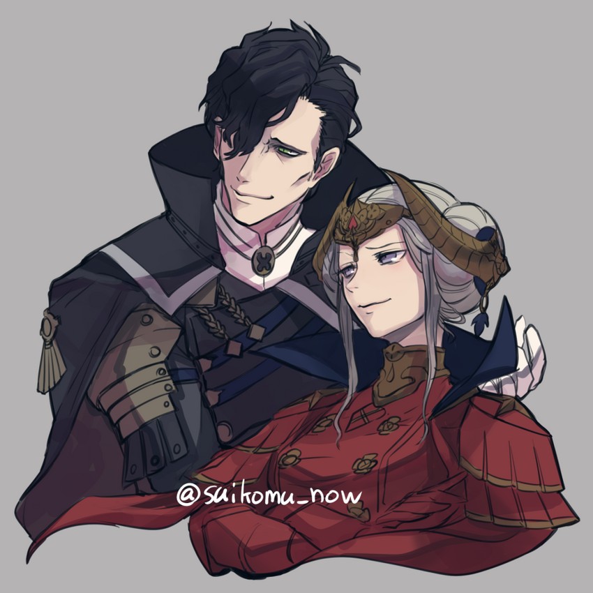 edelgard von hresvelg and hubert von vestra (fire emblem and 1 more) drawn by suikomu_now