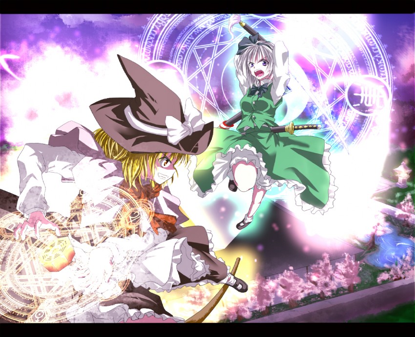 kirisame marisa and konpaku youmu (touhou and 1 more) drawn by chaigidhiell