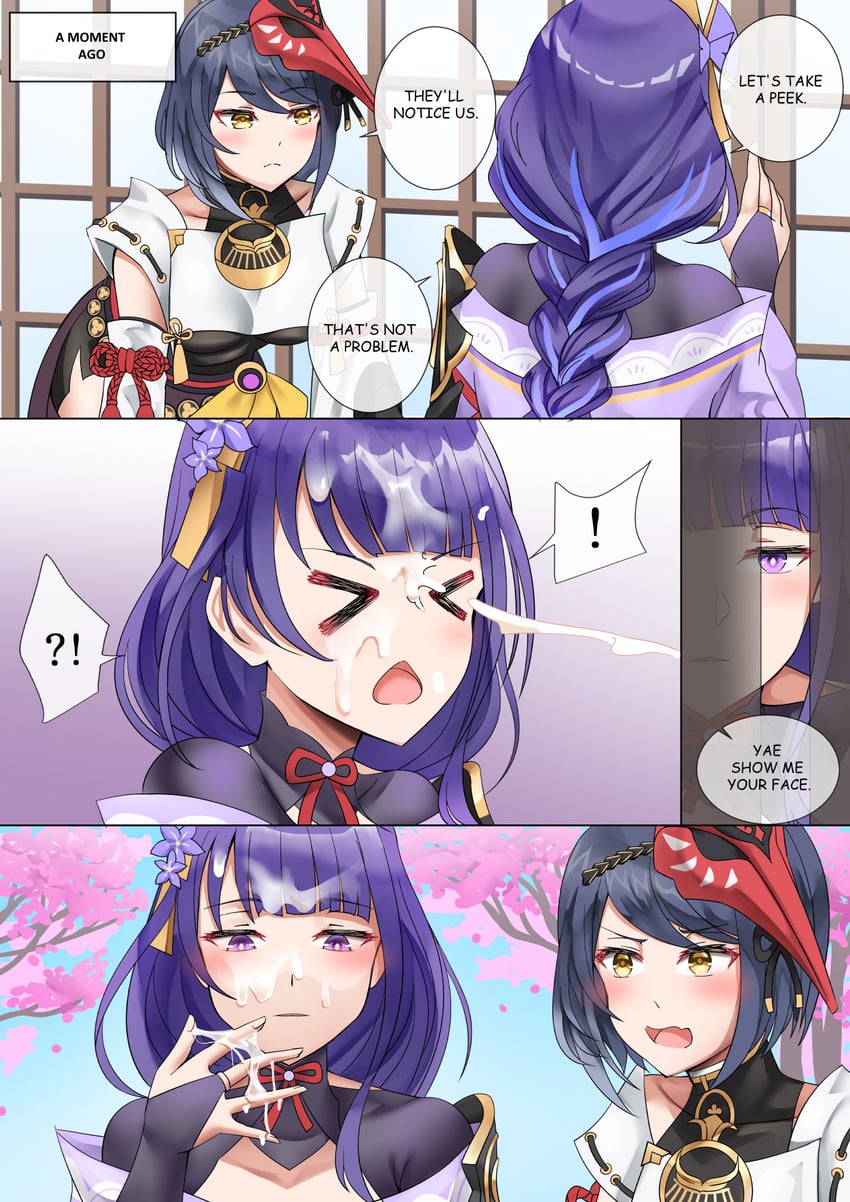 raiden shogun and kujou sara (genshin impact) drawn by springveiv