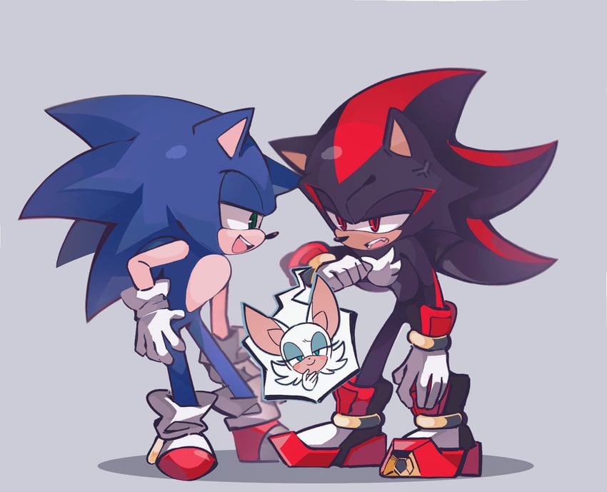 sonic the hedgehog, shadow the hedgehog, and rouge the bat (sonic) drawn by merry_bongbong
