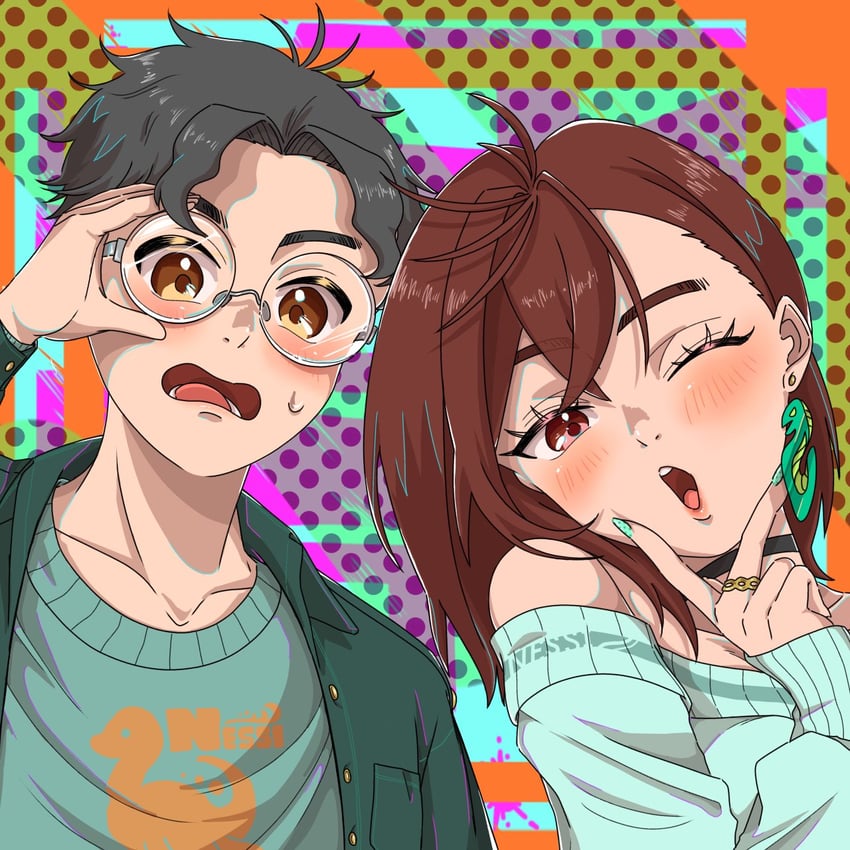 ayase momo, takakura ken, and nessie (dandadan) drawn by saba_no_nitsuke